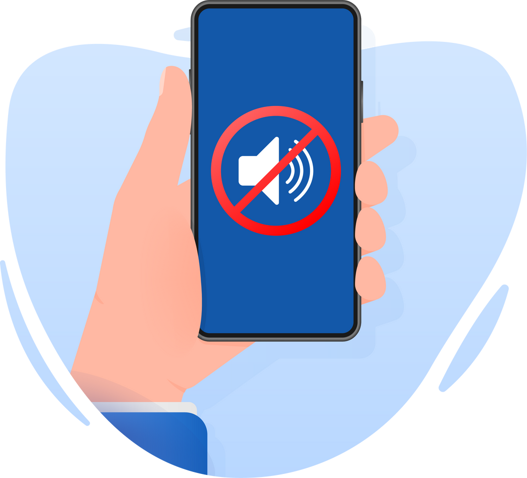 Doodle no sound smartphone hand. Flat vector illustration. Smartphone vector icon